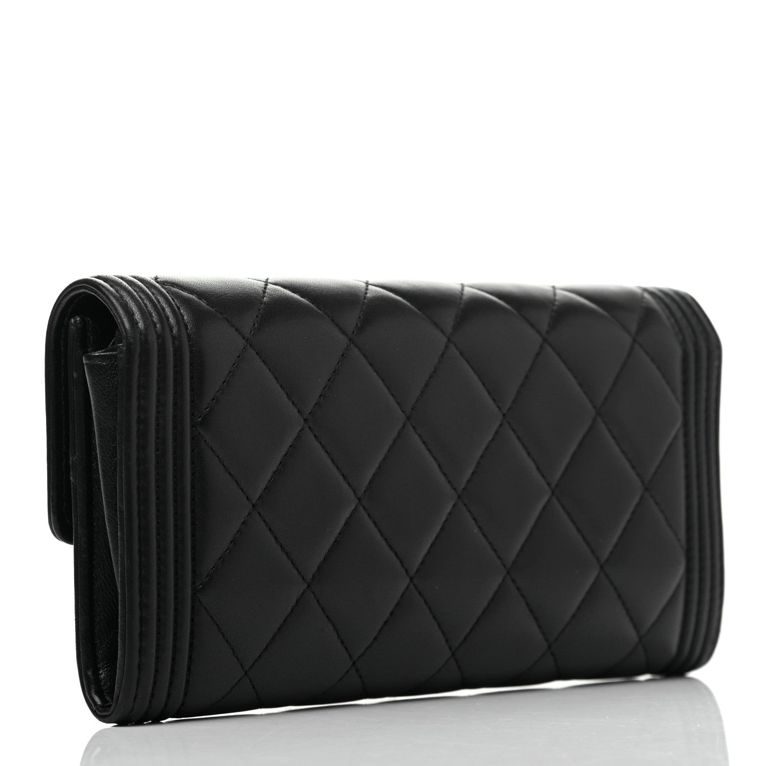 Chanel Lambskin Quilted Boy Flap Wallet Black 3 of 9
