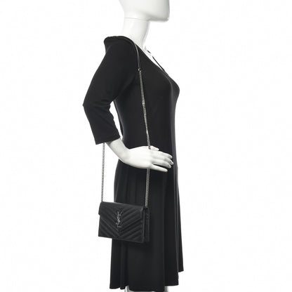 Saint Laurent Grain De Poudre Matelasse Chevron Monogram Envelope Chain Wallet Black 2 of 9