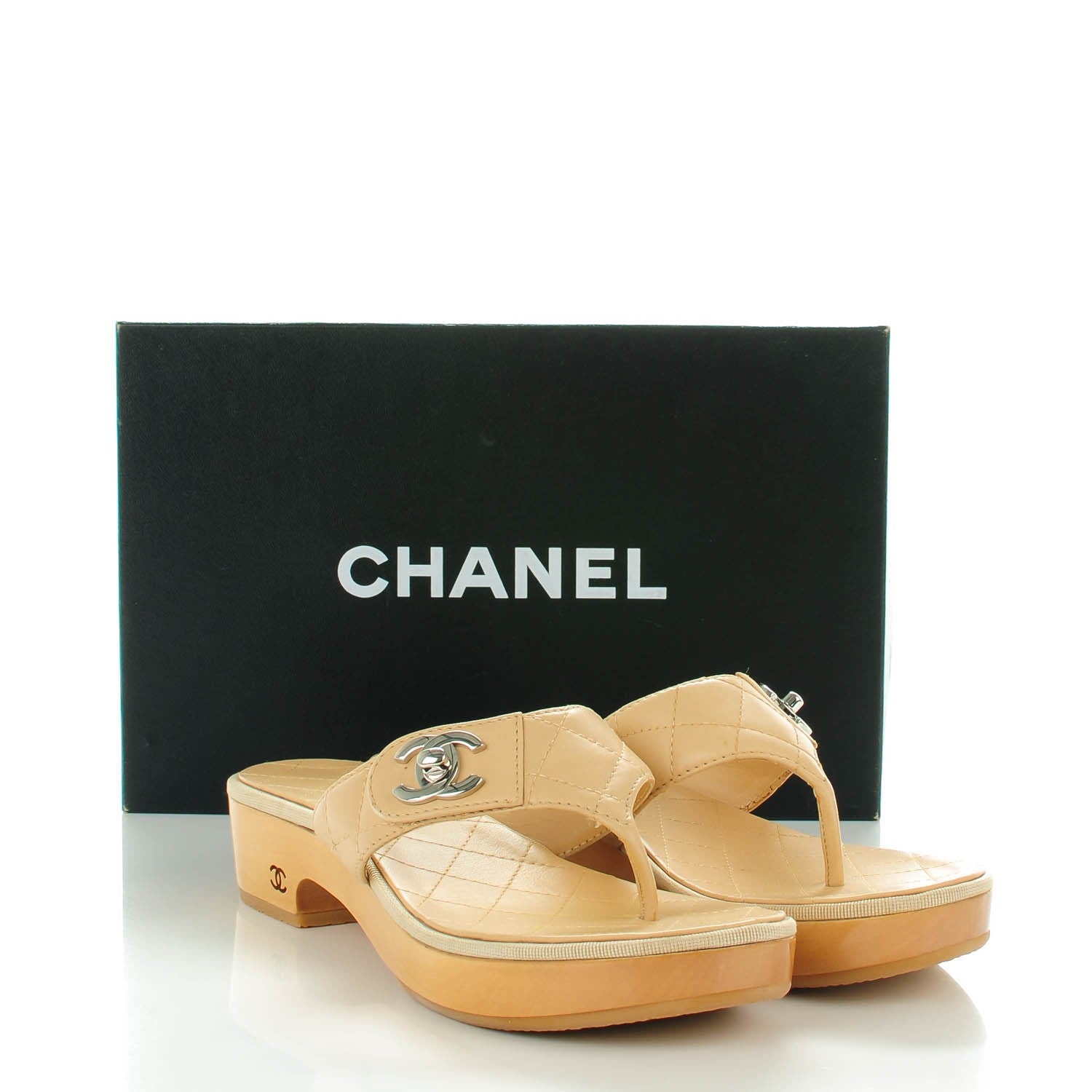 Chanel Lambskin Quilted CC Turnlock Sandals 39.5 Beige 8 of 8