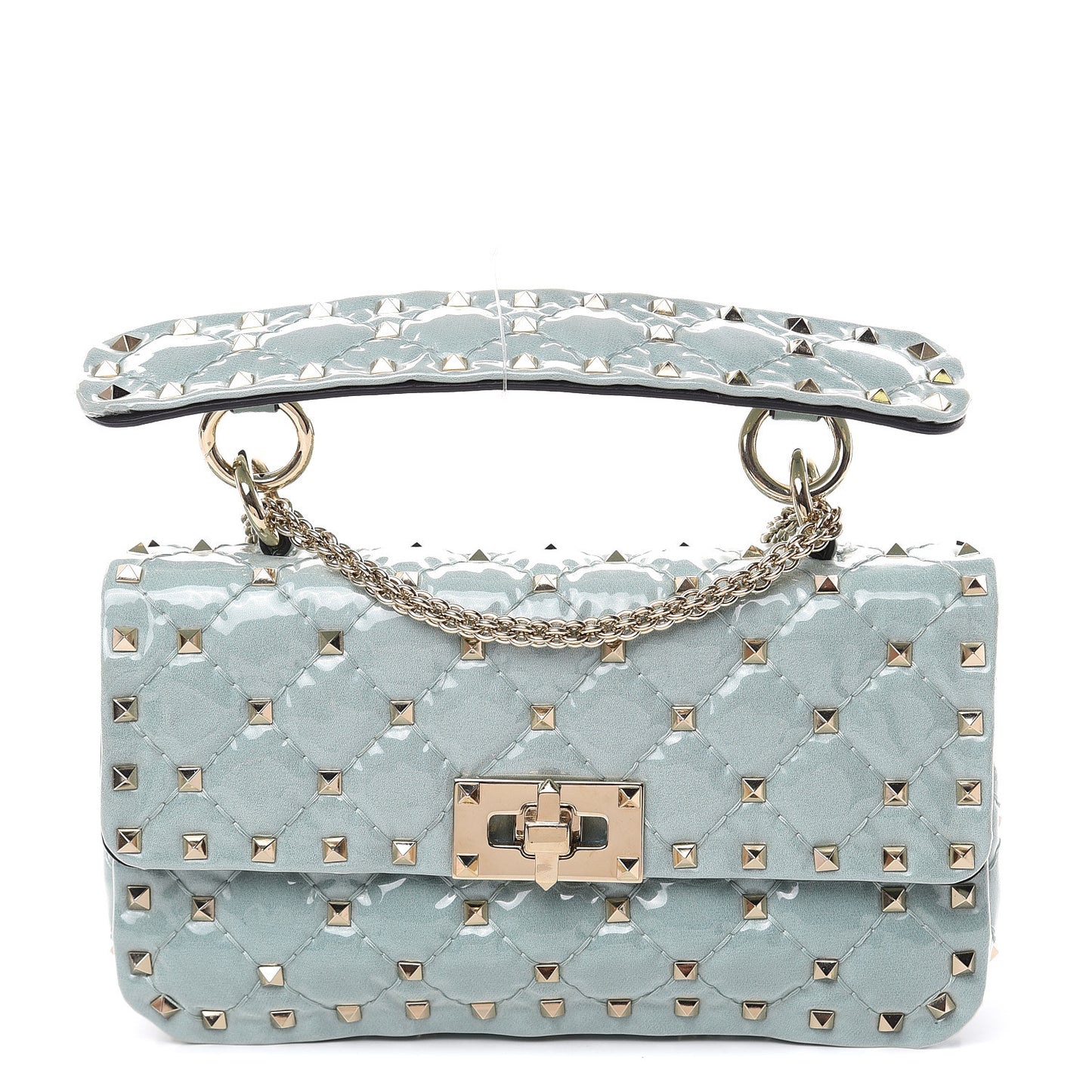 Patent Small Rockstud Spike Shoulder Bag Nube