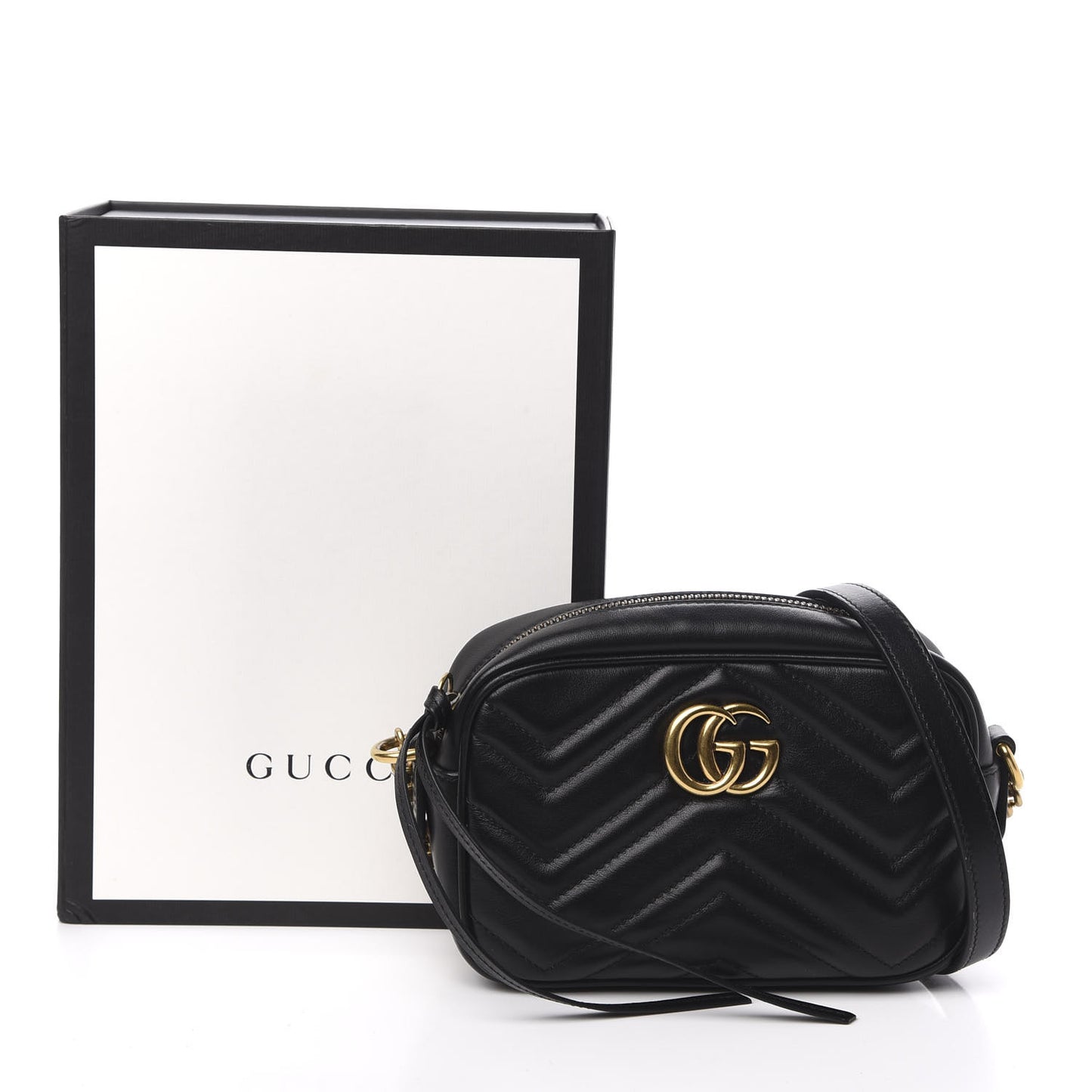 Calfskin Matelasse Mini GG Marmont Chain Shoulder Bag Black