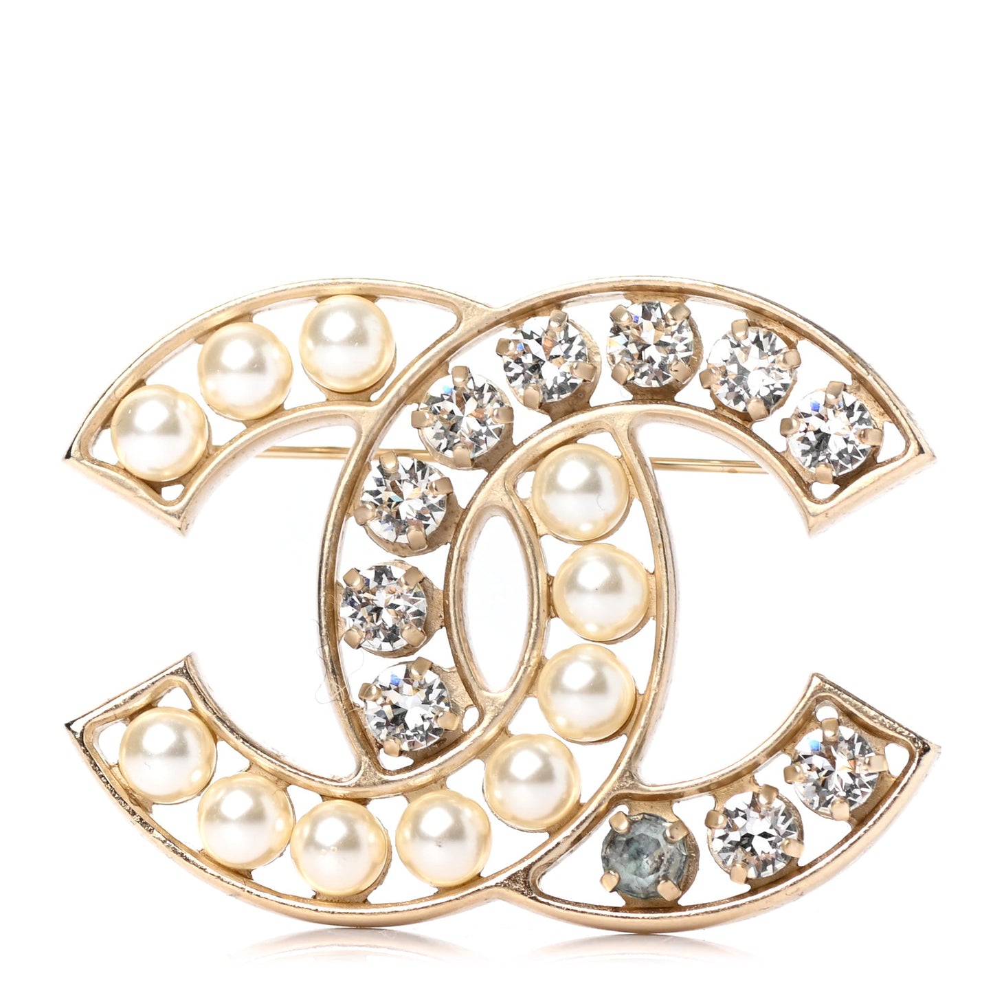 Pearl Crystal CC Brooch Gold Pearly White