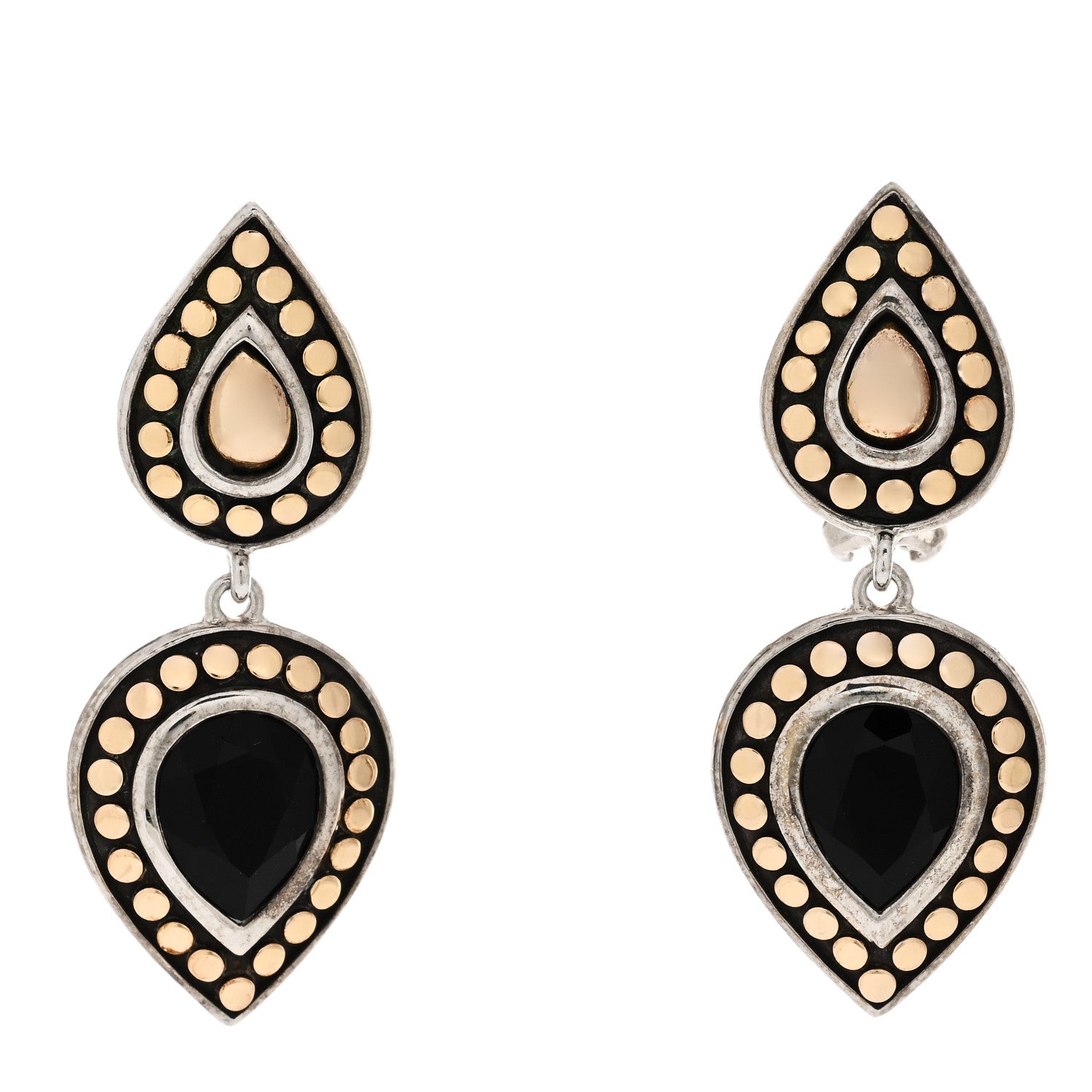 John Hardy Sterling Silver 18K Yellow Gold Black Onyx Dot Drop Earrings 1 of 4