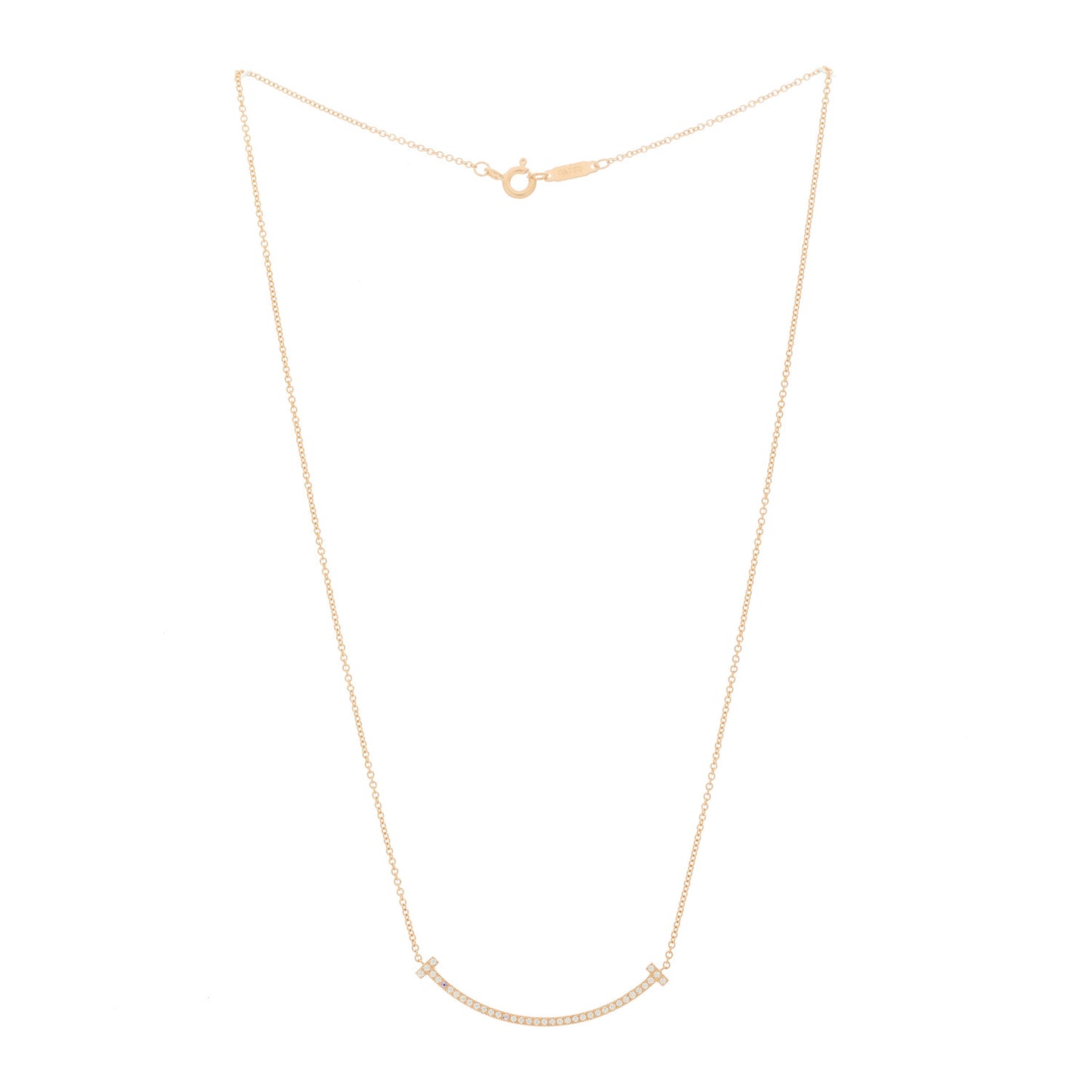 18K Rose Gold Diamond Small T Smile Pendant Necklace