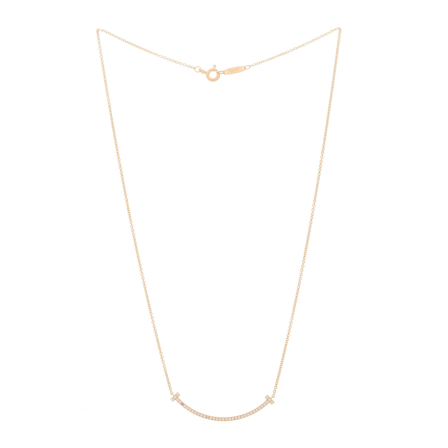 Tiffany 18K Rose Gold Diamond Small T Smile Pendant Necklace 3 of 6