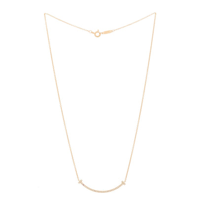 Tiffany 18K Rose Gold Diamond Small T Smile Pendant Necklace 3 of 6