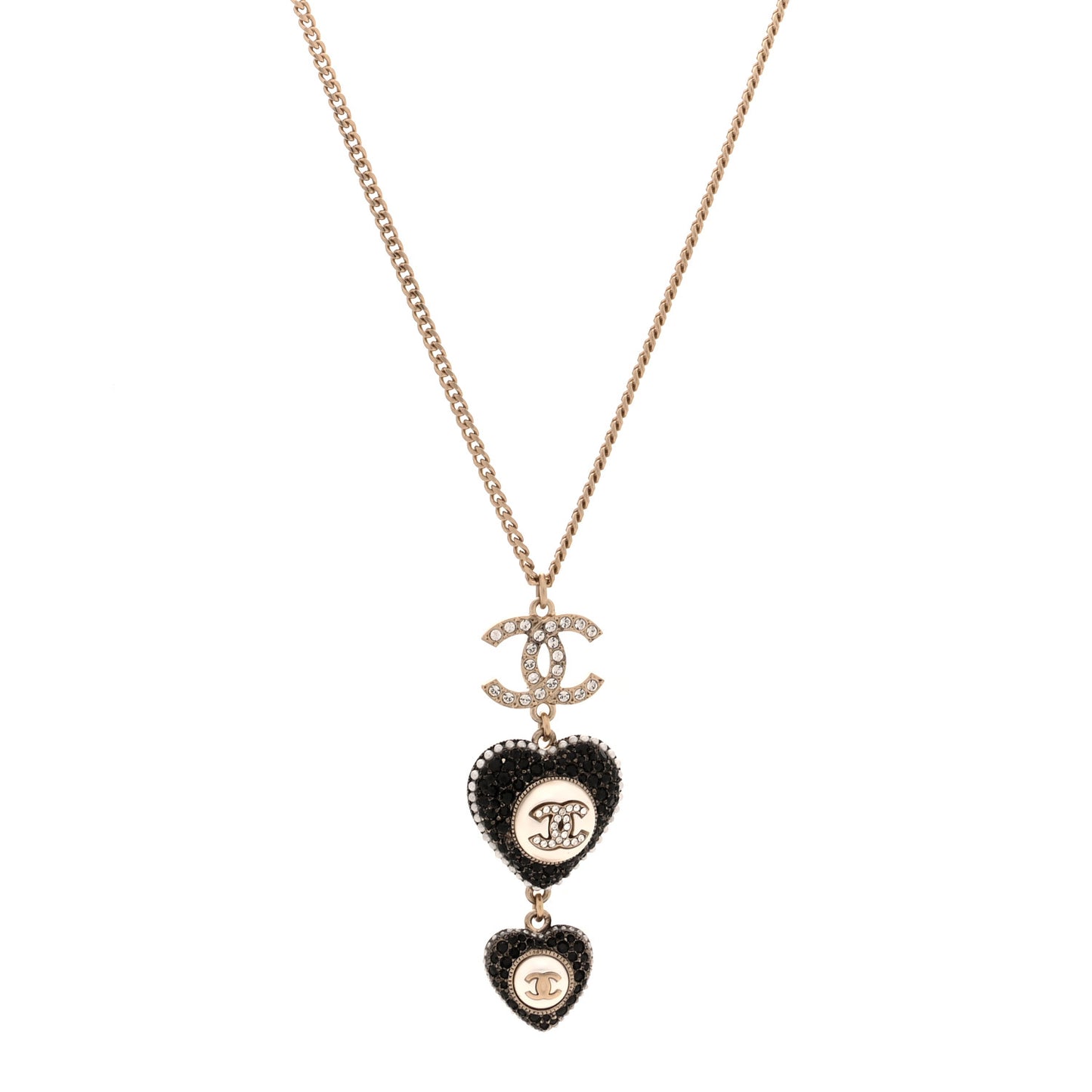 Crystal CC Heart Necklace Black Pearly White Gold