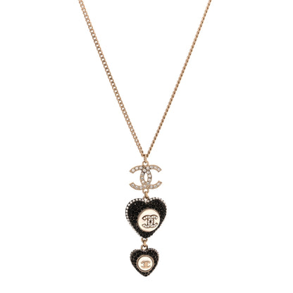 Chanel Crystal CC Heart Necklace Black Pearly White Gold 4 of 5