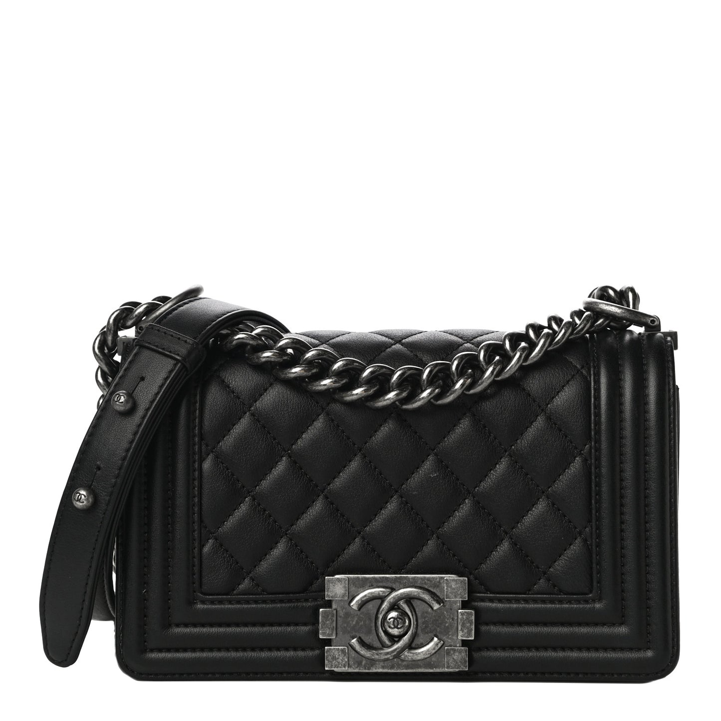 Calfskin Quilted Small Boy Flap Black