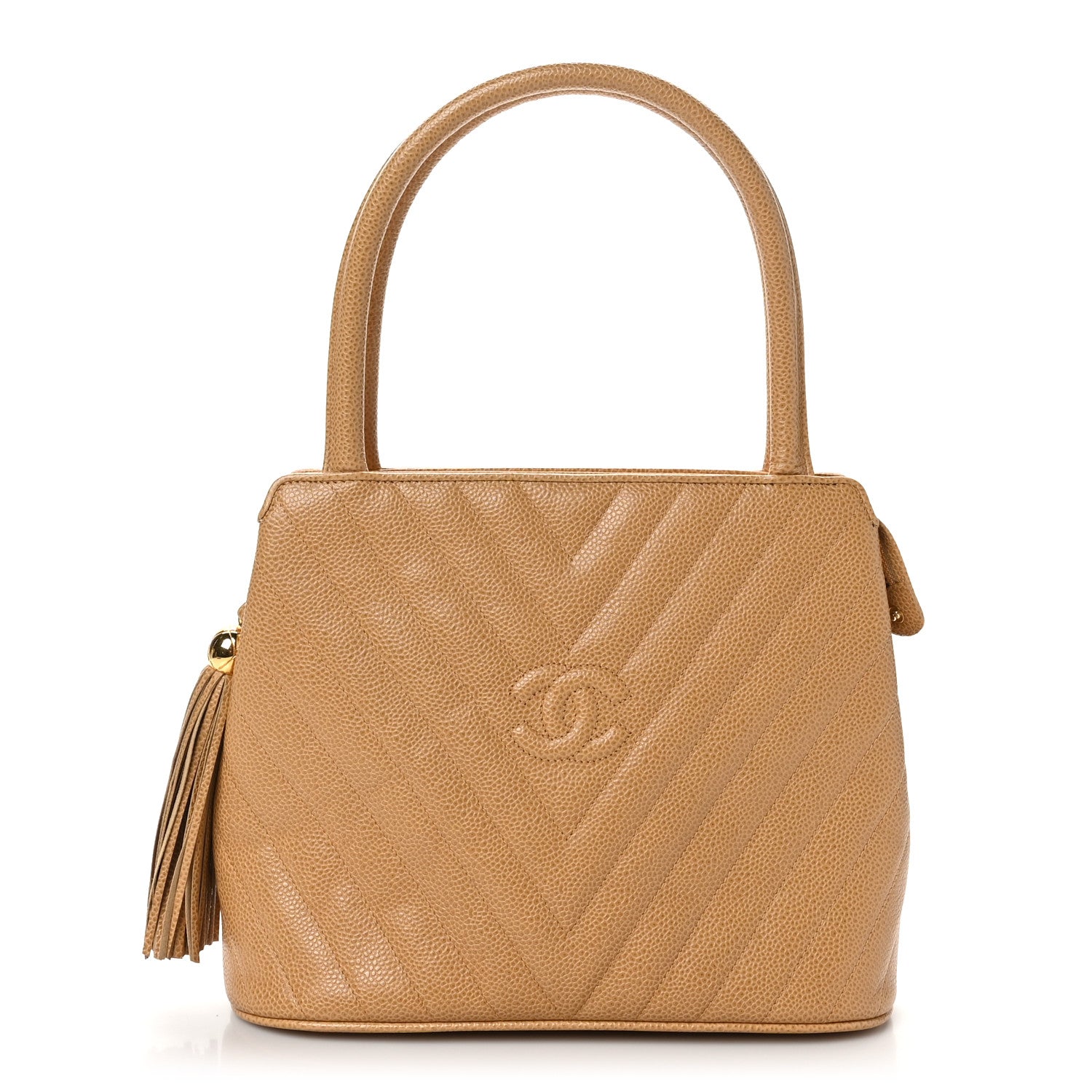 Chanel Caviar Chevron Tassel Tote Beige 1 of 10