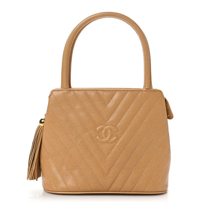 Chanel Caviar Chevron Tassel Tote Beige 1 of 10