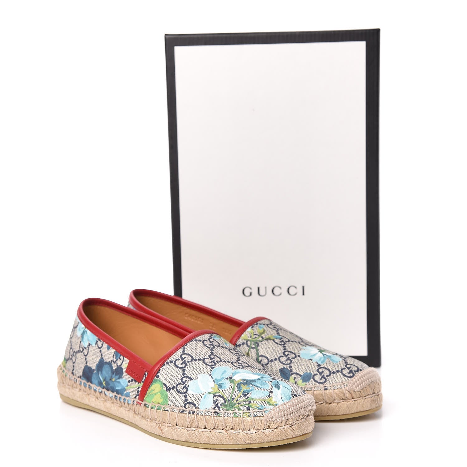 Gucci GG Supreme Monogram Blooms Espadrilles 38 Beige Blue Navy Hibiscus Red 9 of 9