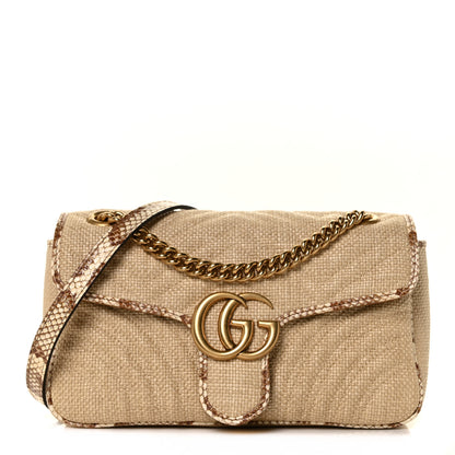 Gucci Raffia Elaphe Matelasse Small GG Marmont Shoulder Bag Natural Cream Brown 1 of 8