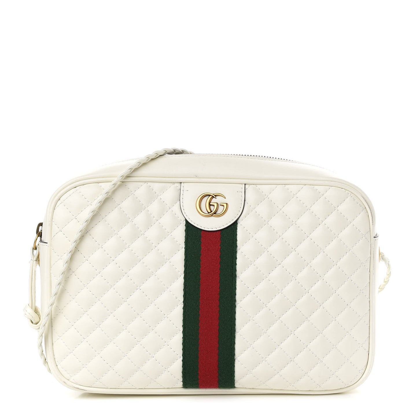 Calfskin Web Trapuntata Small Shoulder Bag Off White