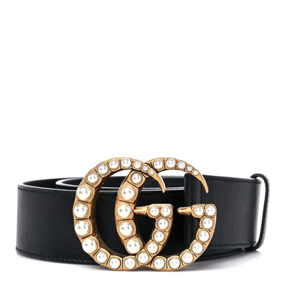 Gucci Moon Calfskin Pearl Double G 40mm Belt 85 34 Black Cream 1 of 5