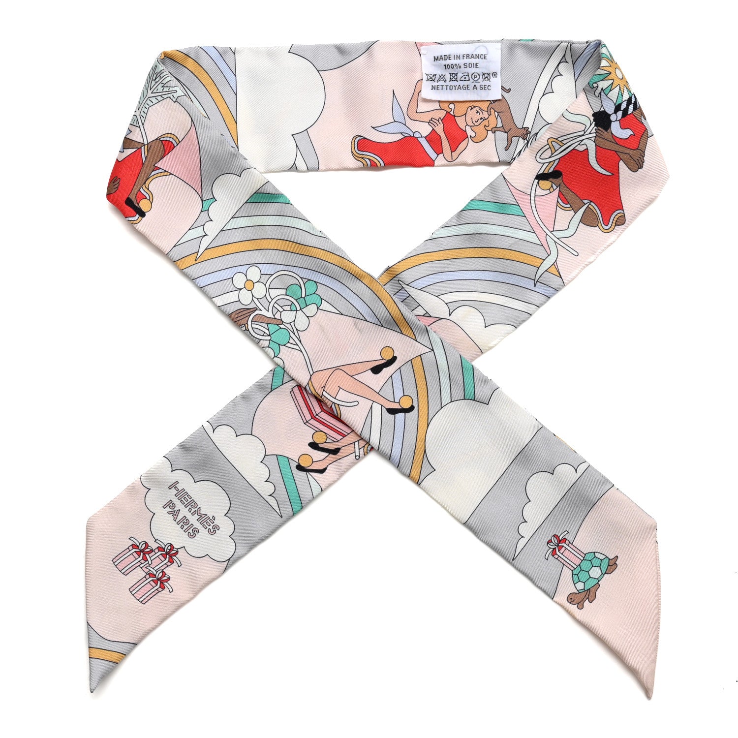Hermes Silk Carres Volants Twilly Grenadine Gris Perle Rose Pale 1 of 6