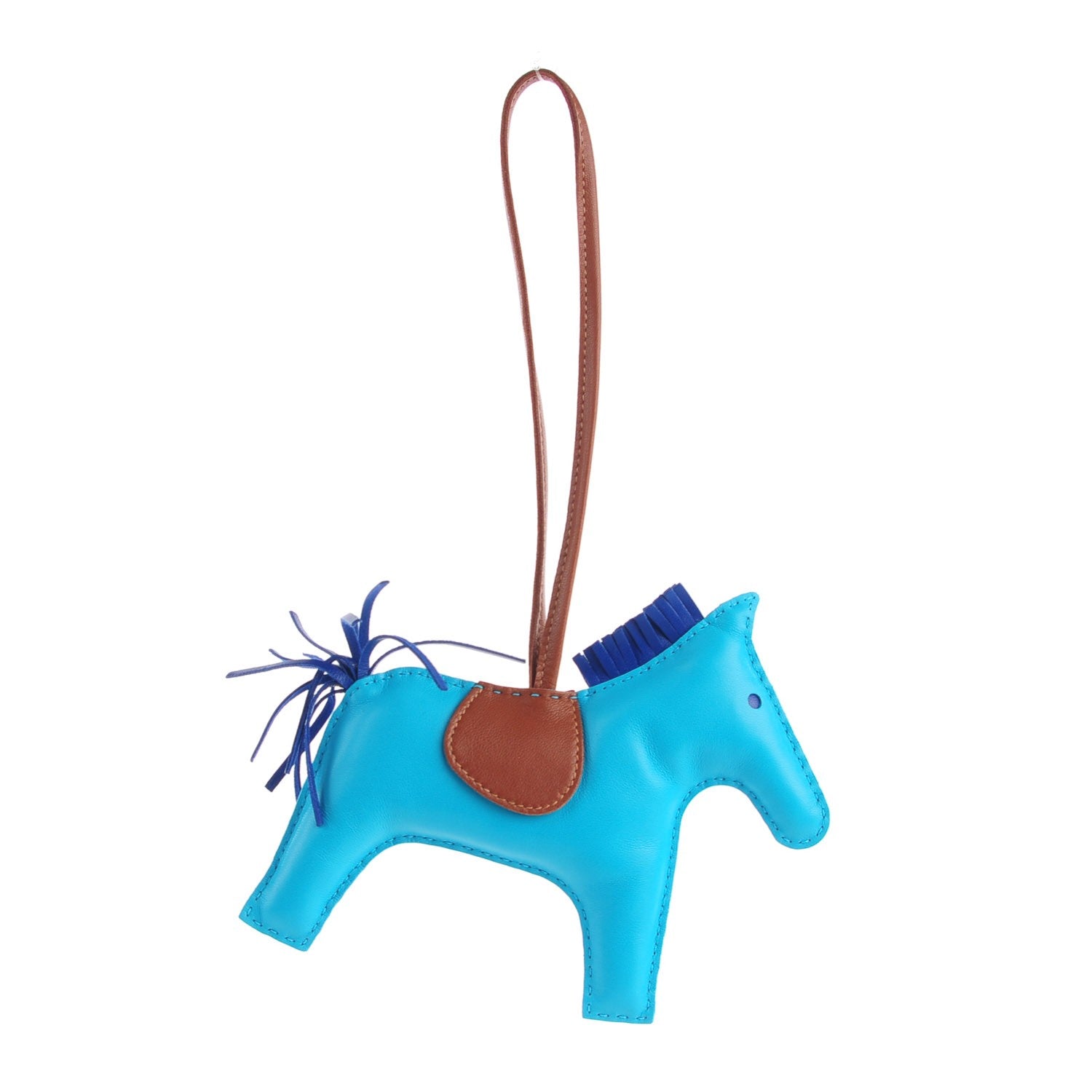 Hermes Milo Lambskin Grigri Rodeo Horse Bag Charm GM Bleu Azteque Bleu Electrique Fauve 1 of 4