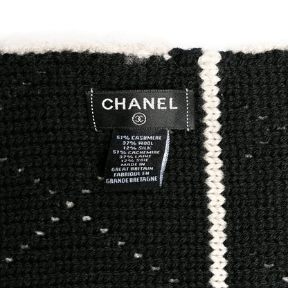 Chanel Wool Cashmere Logo Scarf Black Beige 3 of 3