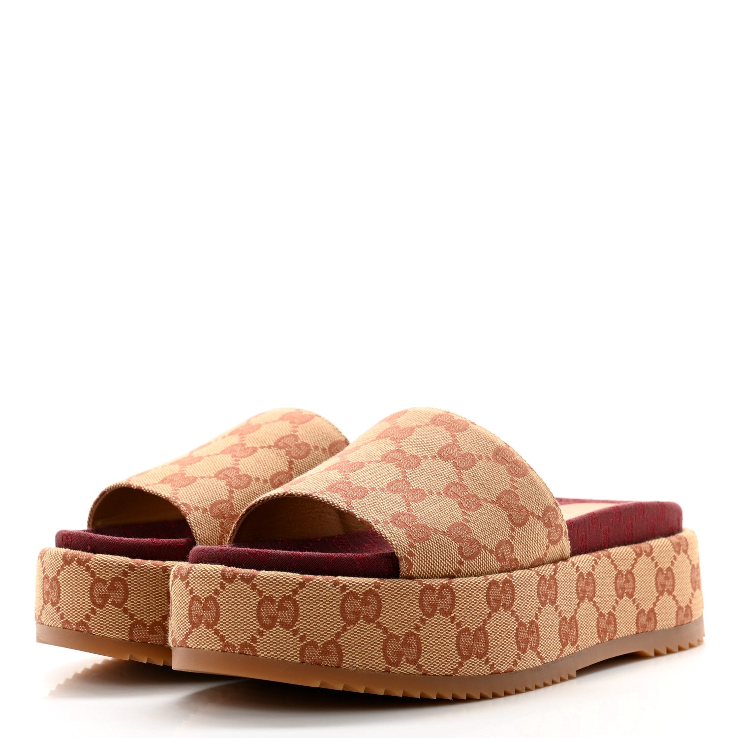Gucci Canvas GG Monogram Angelina Platform Slide Sandals 38 Beige Ruggine 3 of 9