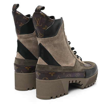 Louis Vuitton Suede Calfskin Monogram Laureate Platform Desert Boots 41 Taupe 4 of 8