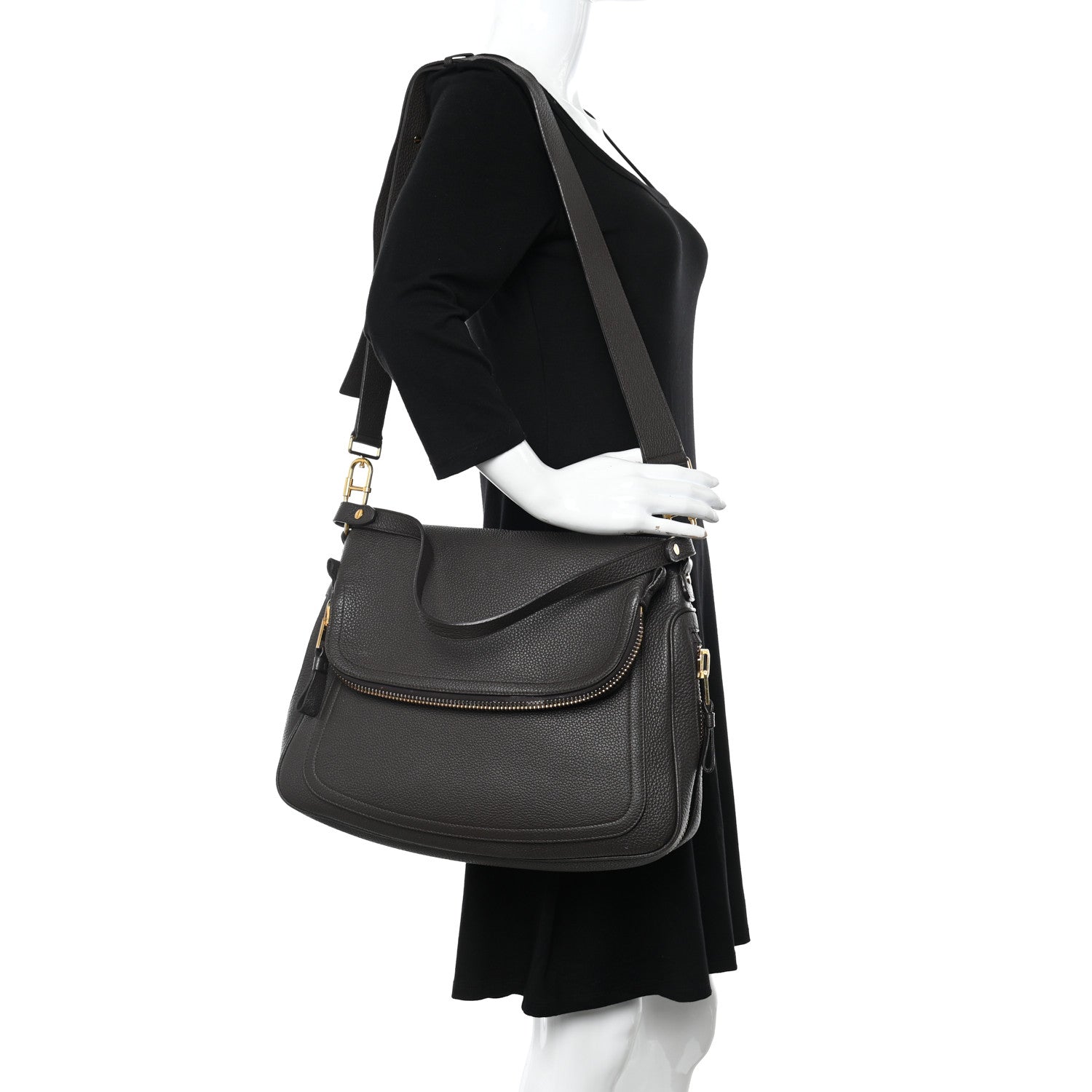 Tom Ford Pebbled Calfskin Large Jennifer Dark Brown 2 of 12