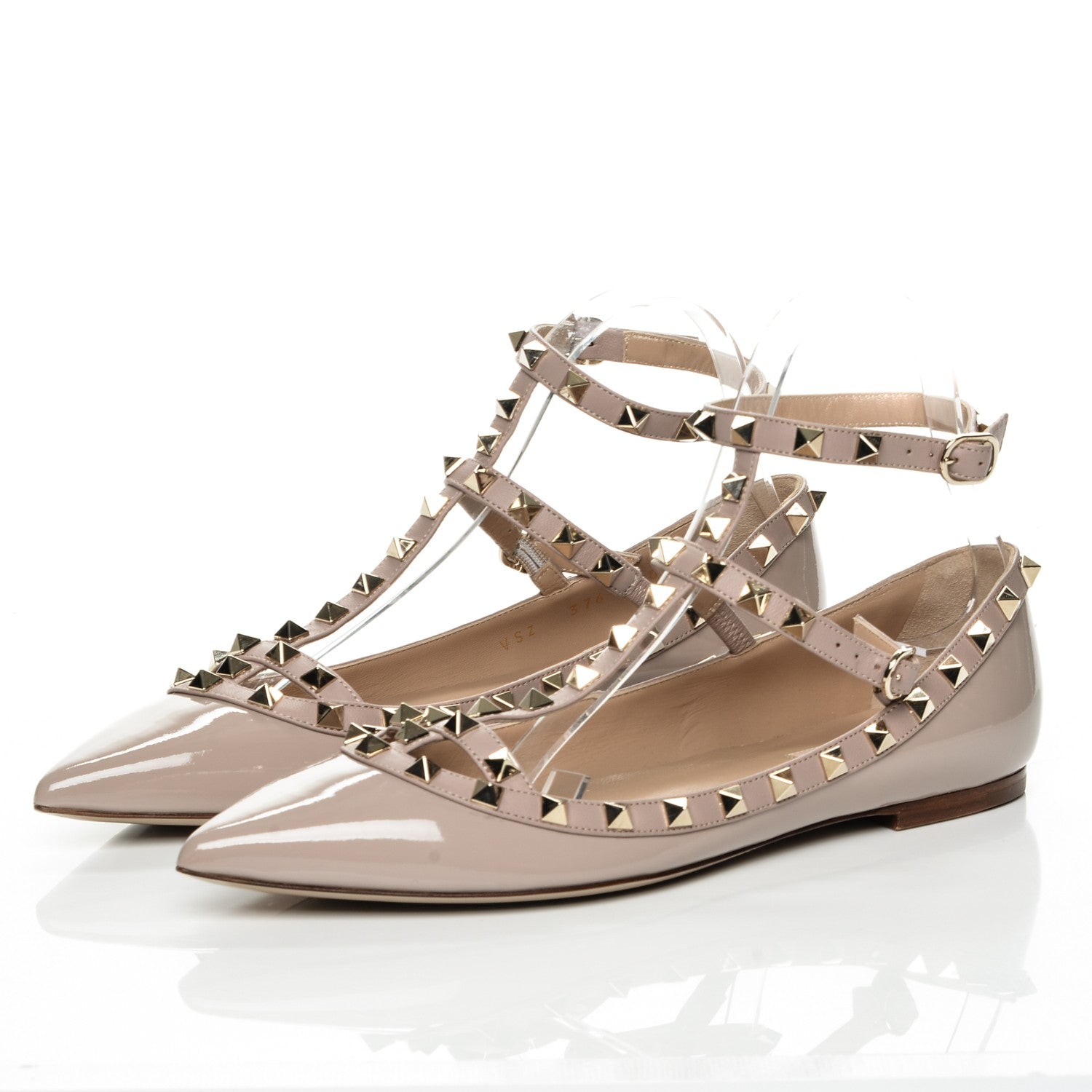 Valentino Garavani Patent Rockstud Cage Ballerina Flats 40 Poudre 3 of 7