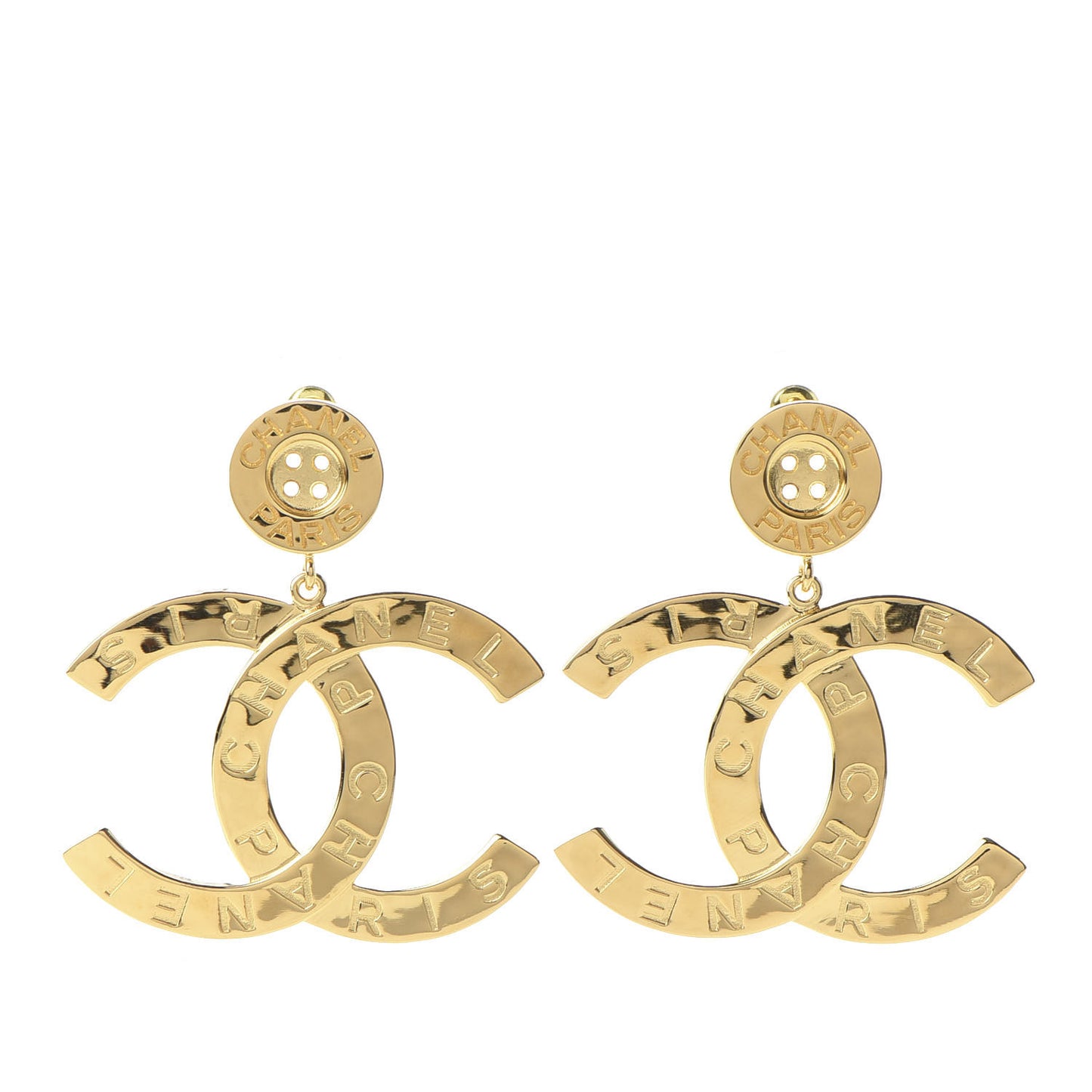 Metal Large Paris Button Earrings Gold