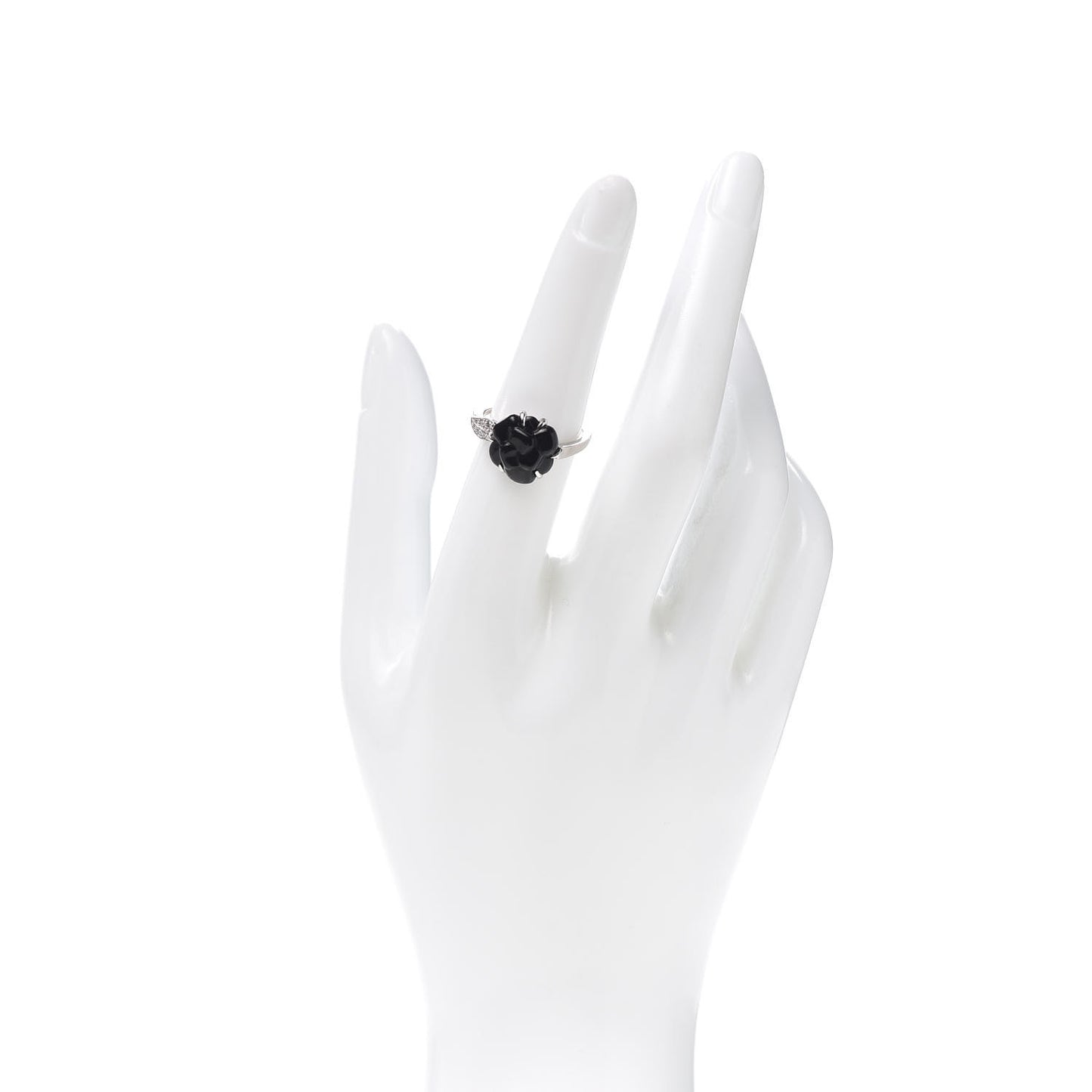 18K White Gold Diamond Onyx Camellia Ring 53 6.25