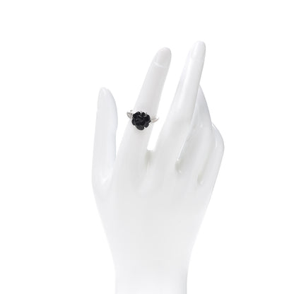 Chanel 18K White Gold Diamond Onyx Camellia Ring 53 6.25 2 of 4