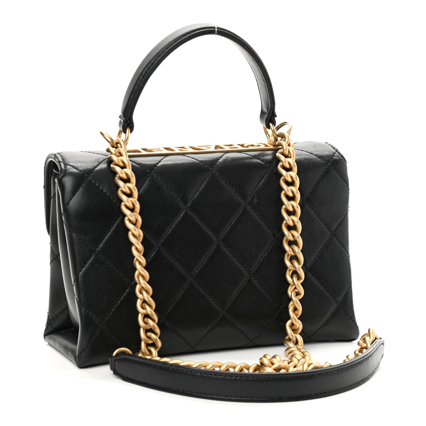 Lambskin Quilted Small Trendy Spirit Top Handle Bag Black