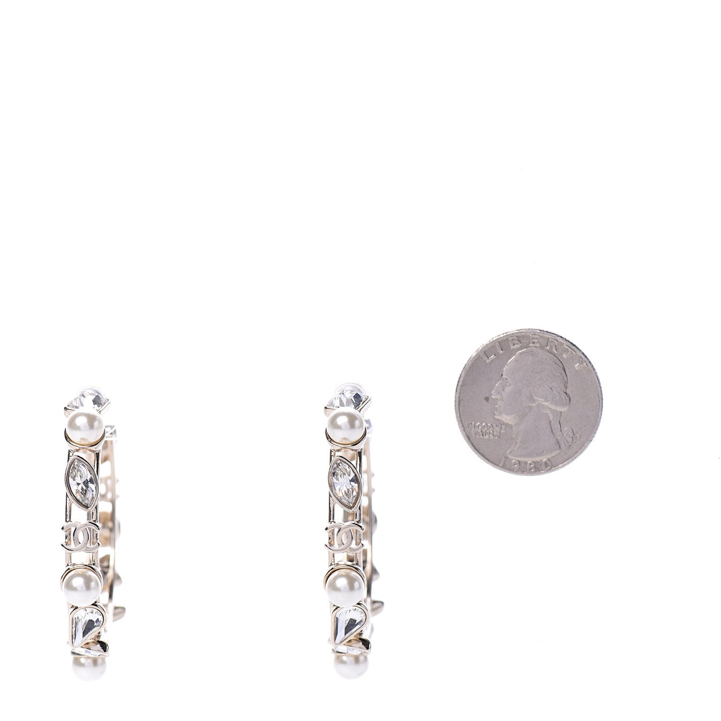 Glass Pearl Strass Snowfall Hoop Earrings Gold