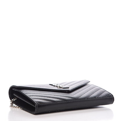 Saint Laurent Grain De Poudre Matelasse Chevron Medium Monogram Chain Wallet Black 4 of 12