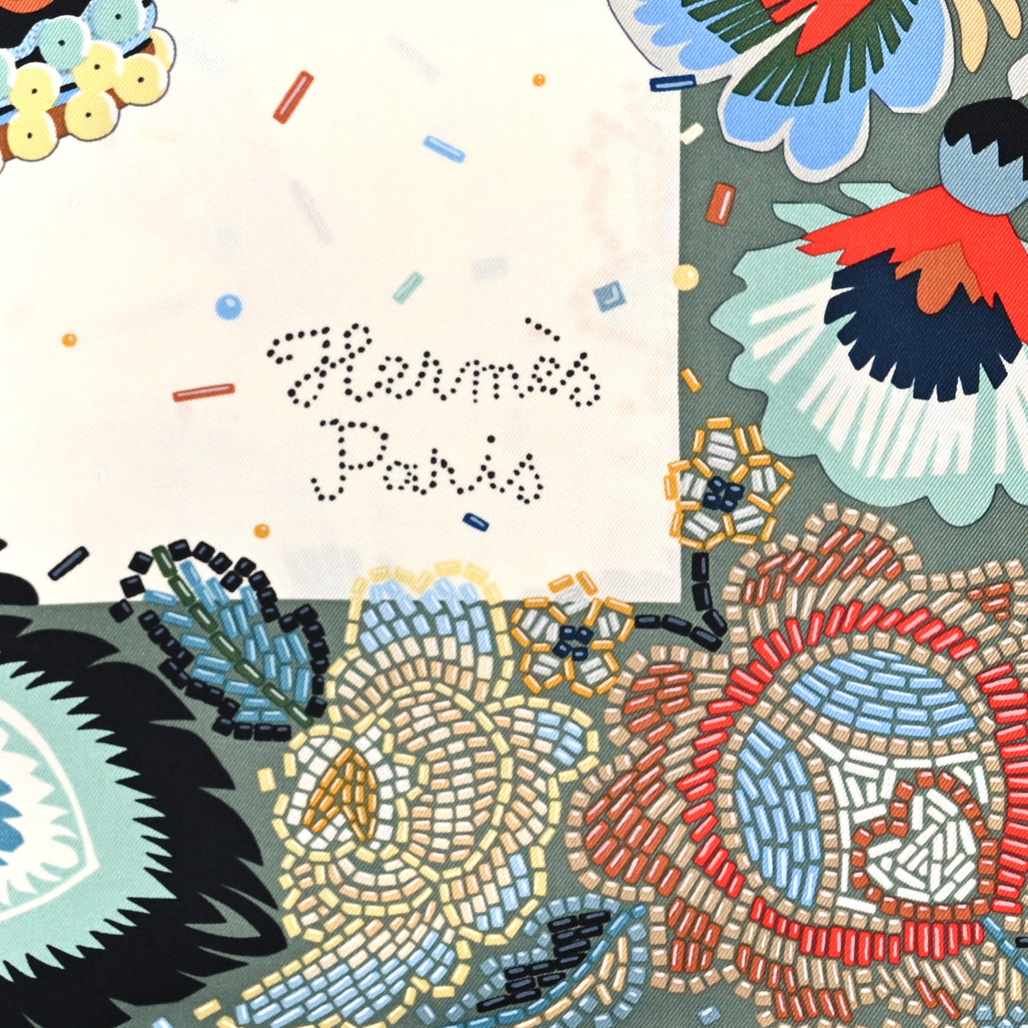 Hermes Silk Costume de Fete Scarf 90 Black Creme Bleu 2 of 3