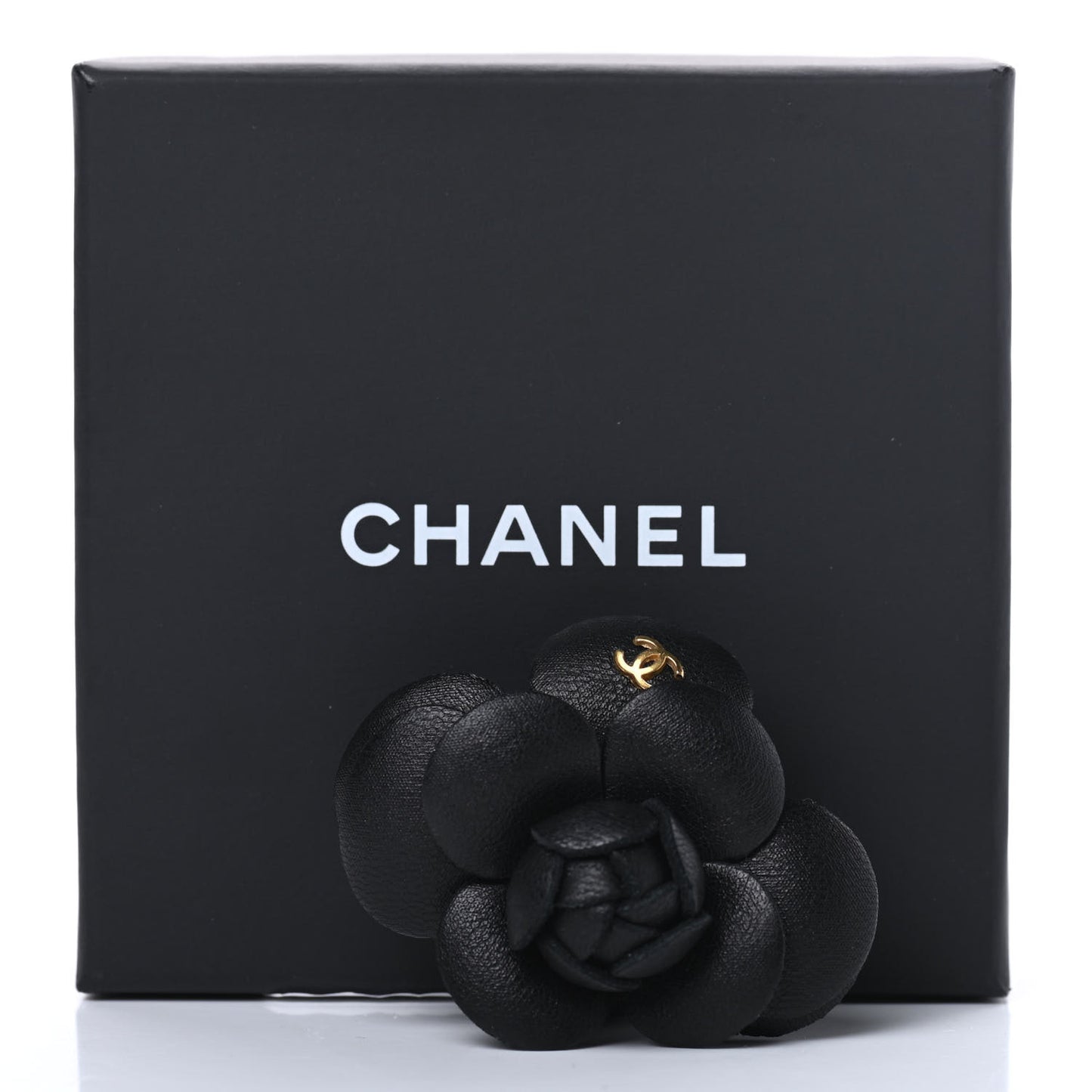 Lambskin Camellia Brooch Black