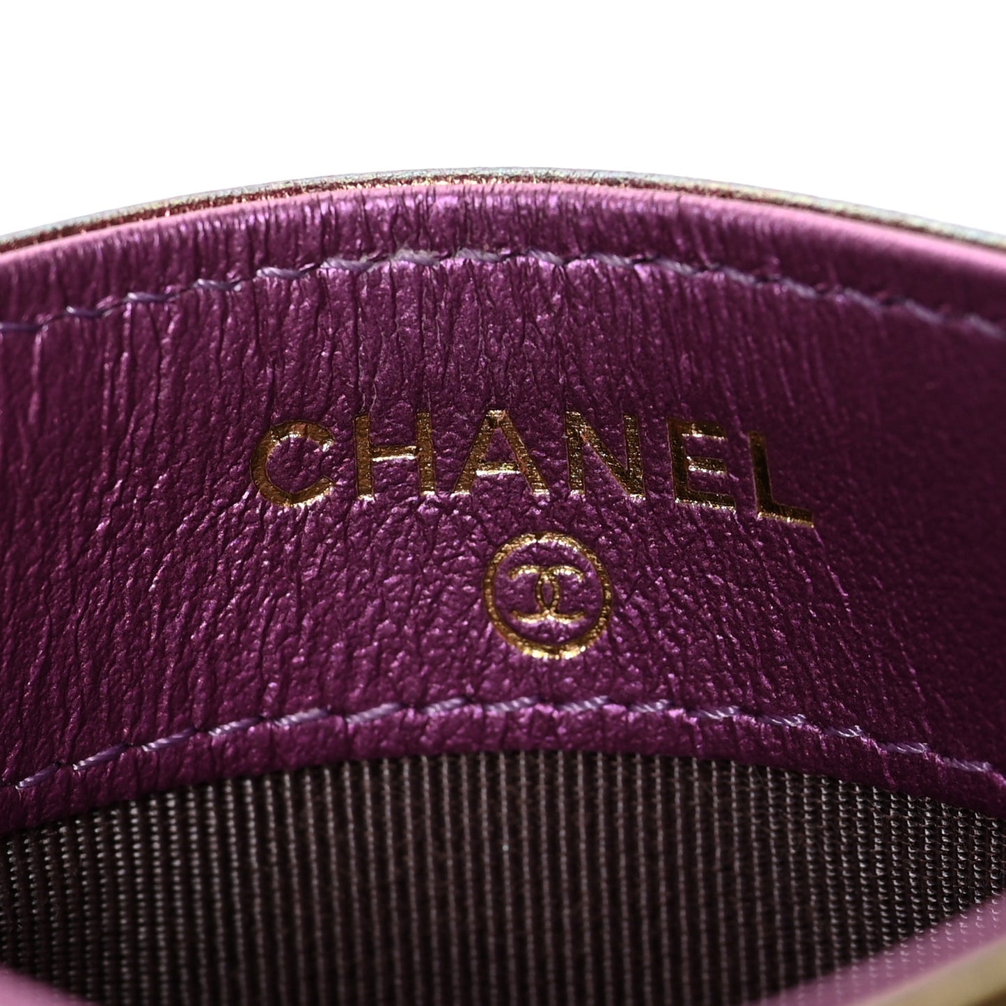 Iridescent Lambskin Quilted Card Holder Purple