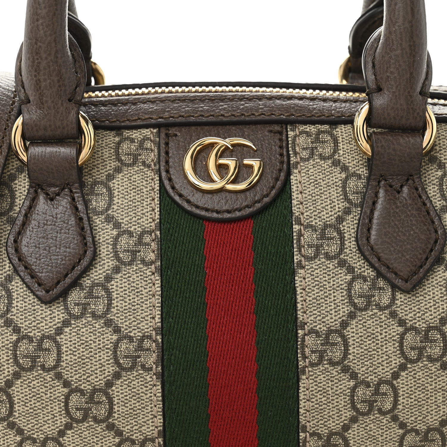Gucci GG Supreme Monogram Textured Dollar Calfskin Web Mini Ophidia Top Handle Bag Beige Ebony New Acero 8 of 11