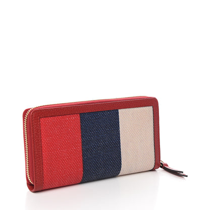 Gucci Canvas Sylvie Stripe Logo Zip Around Wallet Mystic White Hibiscus Red Maritime 2 of 8
