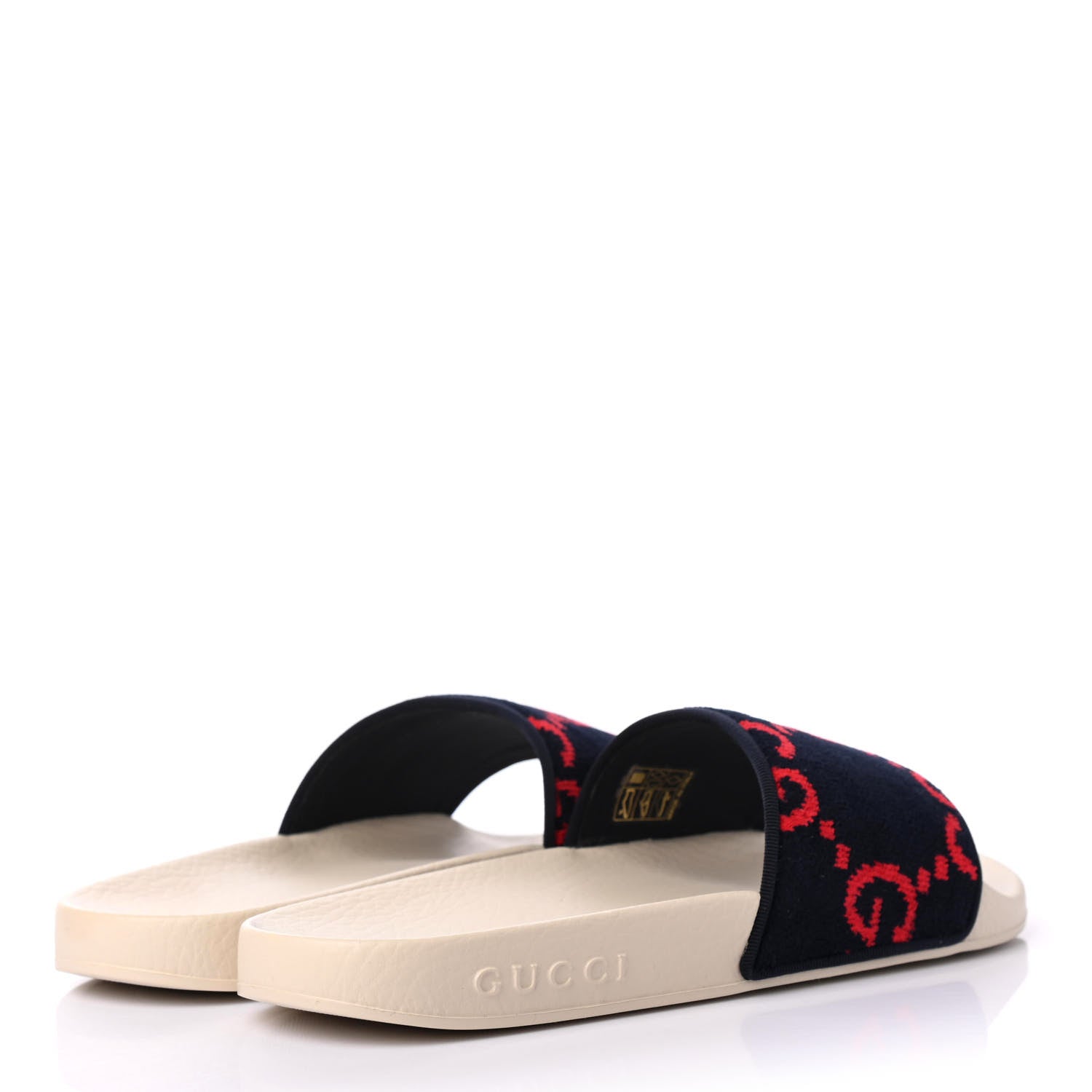 Gucci Velvet GG Monogram Slide Sandals 37 Blue Red 3 of 4