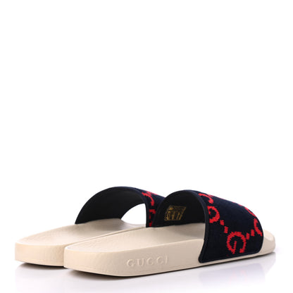 Gucci Velvet GG Monogram Slide Sandals 37 Blue Red 3 of 4