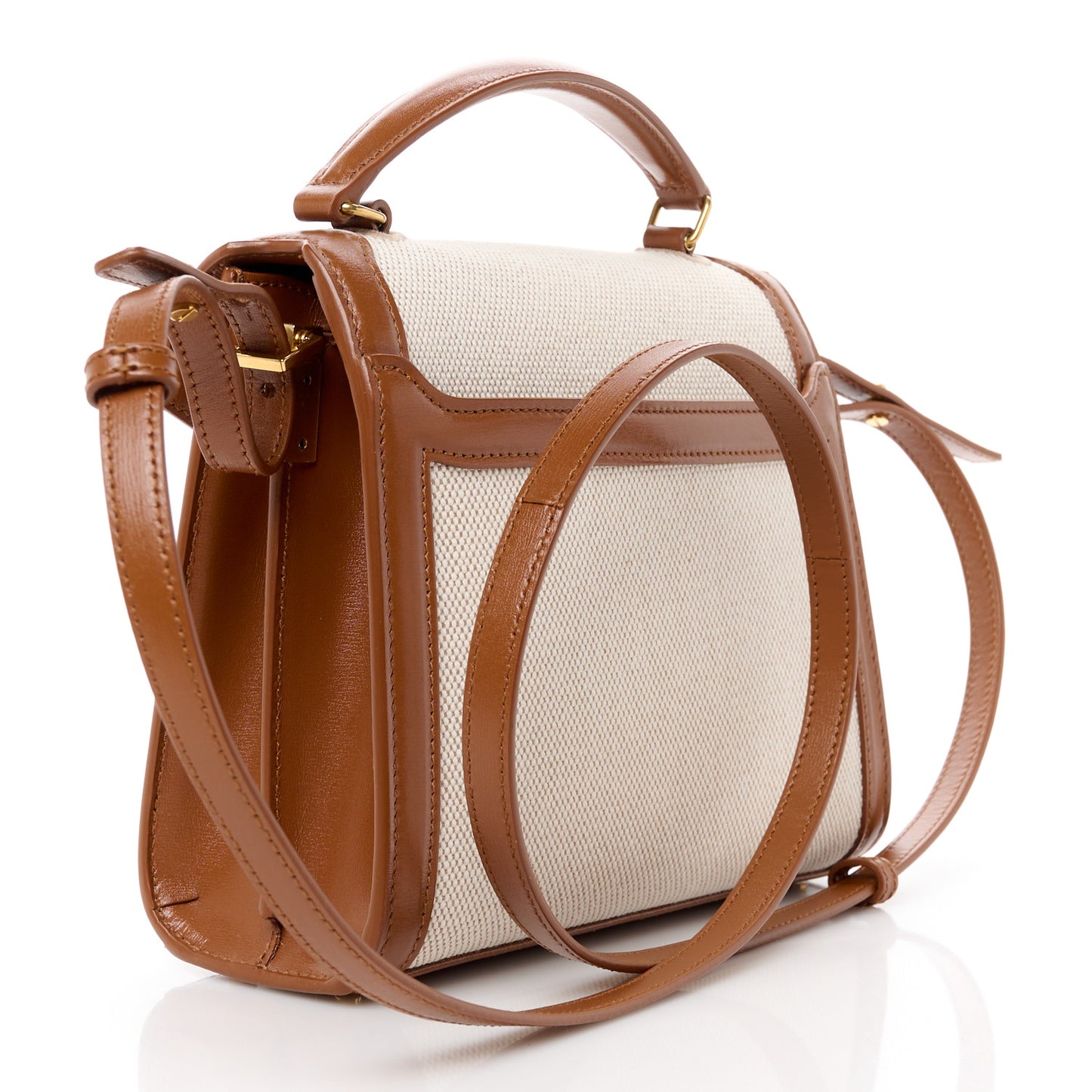 Canvas Calfskin Mini Classic Monogram Cassandra Top Handle Tan Natural