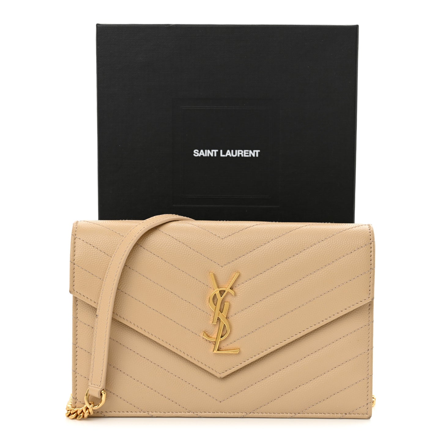 Grain De Poudre Matelasse Chevron Monogram Envelope Chain Wallet Nude Powder