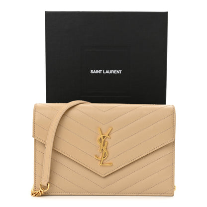 Saint Laurent Grain De Poudre Matelasse Chevron Monogram Envelope Chain Wallet Nude Powder 13 of 13