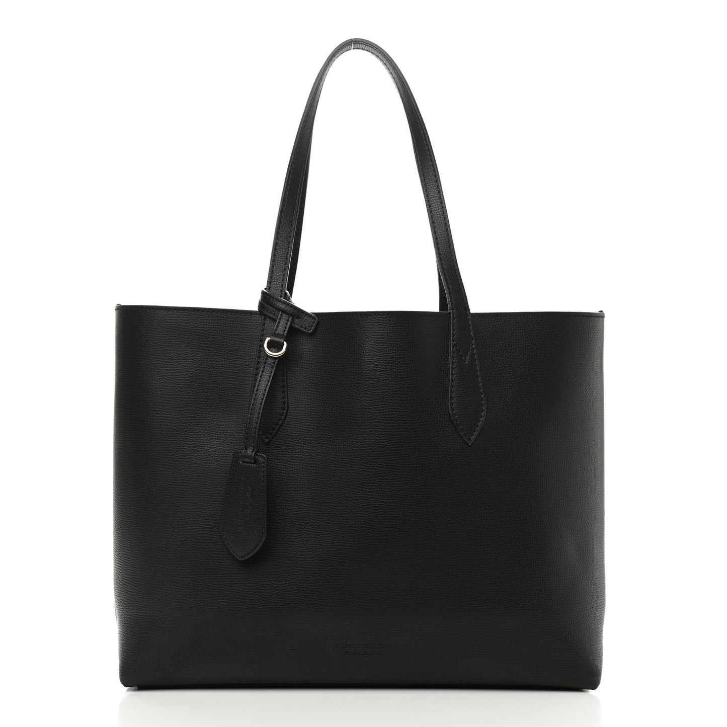 Grainy Calfskin Haymarket Check Medium Reversible Tote Black