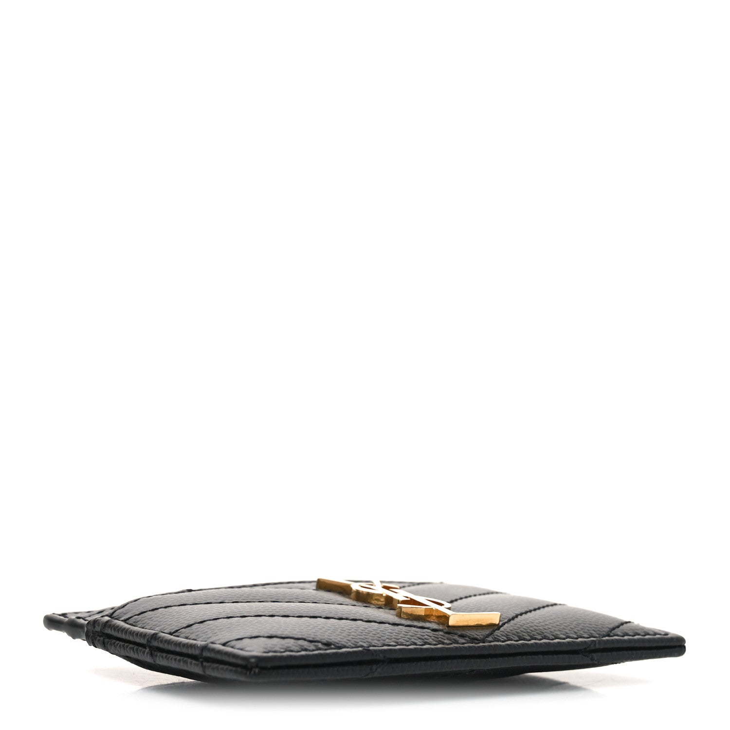 Saint Laurent Grain De Poudre Matelasse Chevron Cassandre Credit Card Case Black 4 of 7