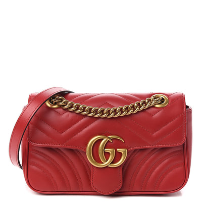 Gucci Calfskin Matelasse Mini GG Marmont Shoulder Bag Hibiscus Red 1 of 9