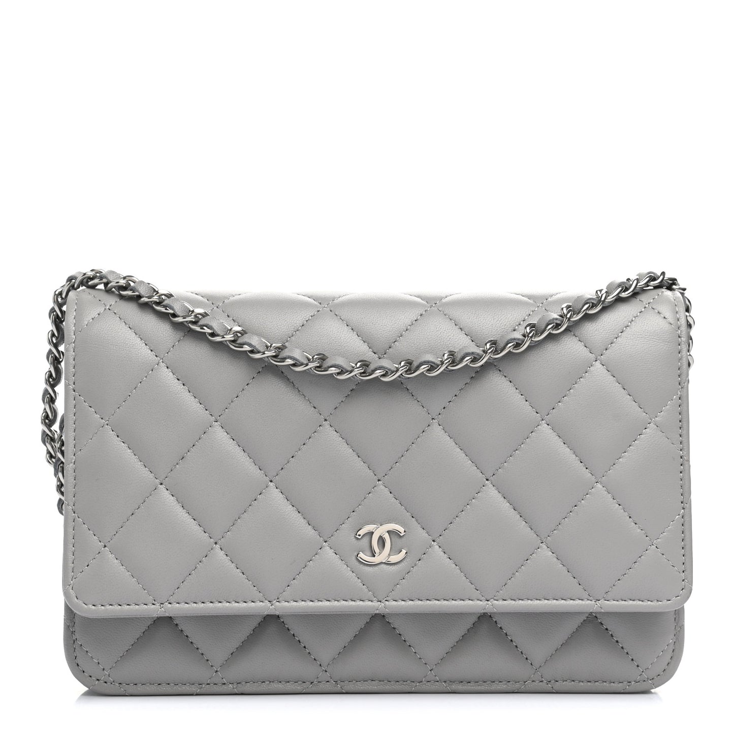 Lambskin Quilted Wallet On Chain WOC Grey