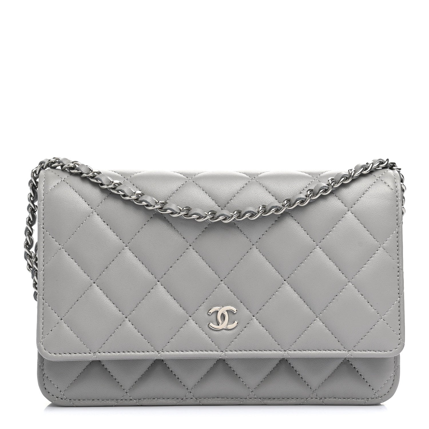Chanel Lambskin Quilted Wallet On Chain WOC Grey 1 of 14