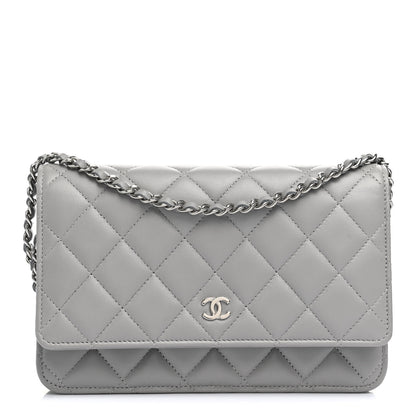 Chanel Lambskin Quilted Wallet On Chain WOC Grey 1 of 14