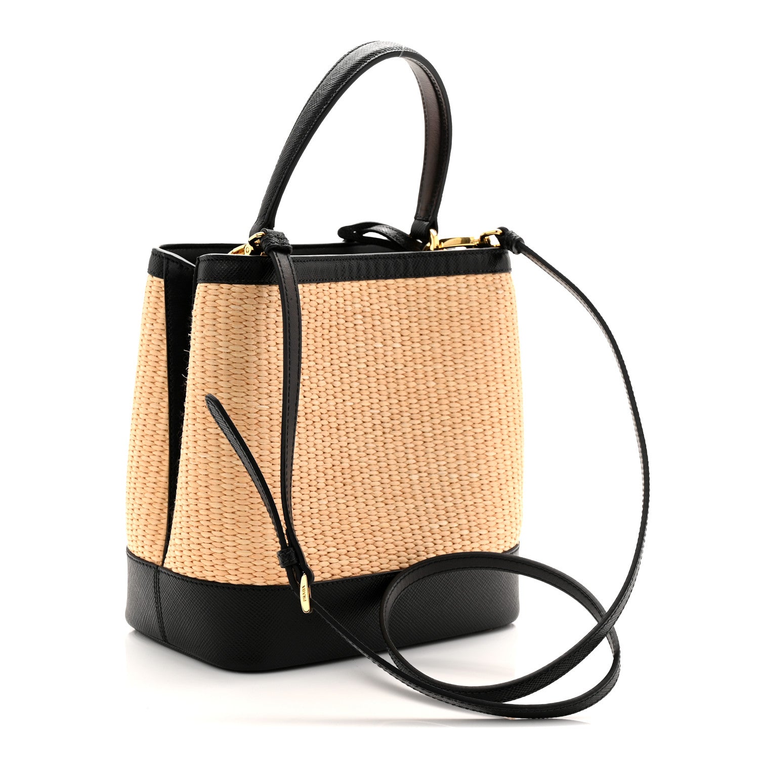 Prada Paglia Saffiano Medium Panier Bucket Bag Naturale Black 3 of 9