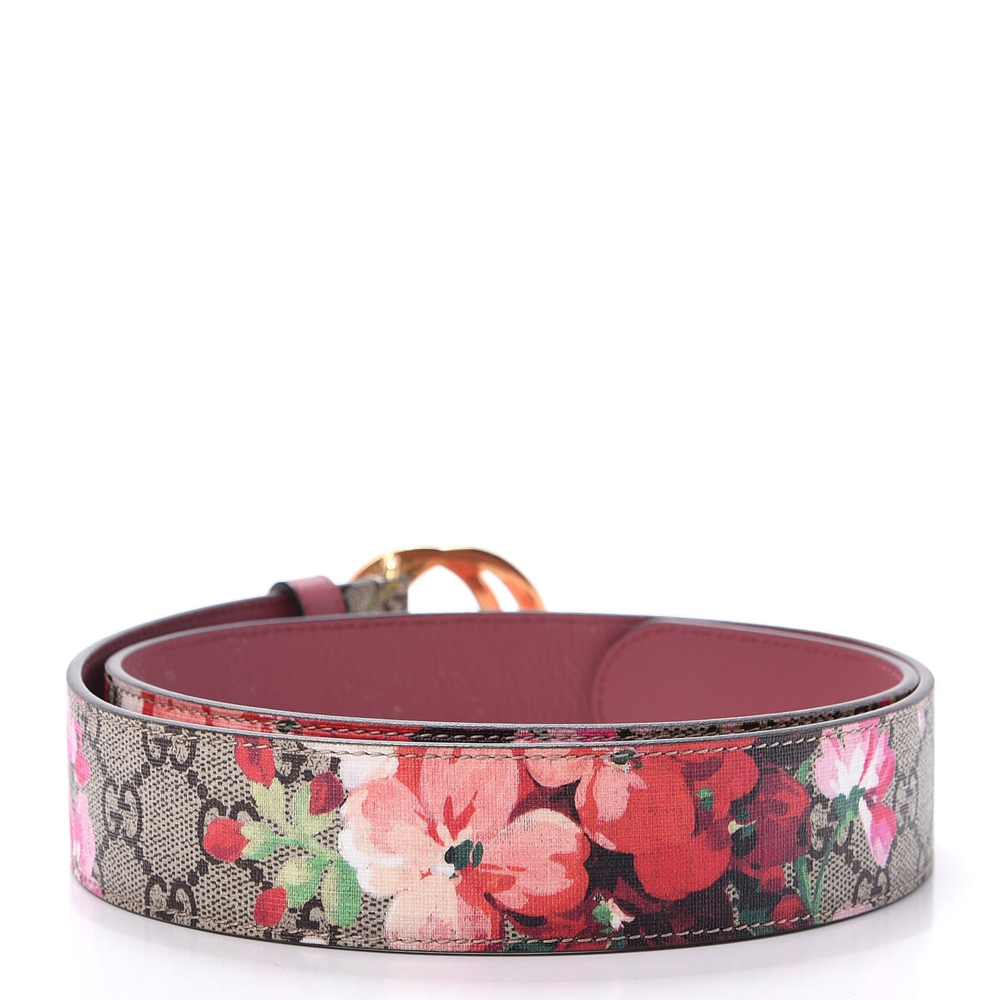 GG Supreme Monogram Blooms Moon Calfskin Interlocking G 37mm Belt 90 36 Beige Ebony Multicolor Dry Rose